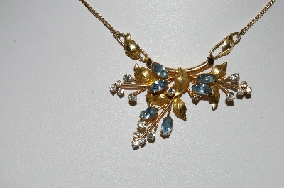 +MBA #99-374  "Regel 12K Gold Filled Clear & Blue Crystal Rhinestone Necklace"