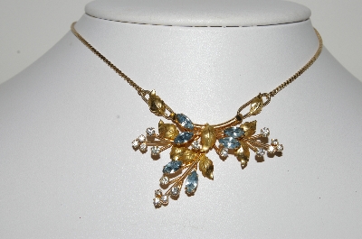 +MBA #99-374  "Regel 12K Gold Filled Clear & Blue Crystal Rhinestone Necklace"