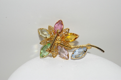+MBA #99-451  "Vintage Goldtone Multi Colored Rhinestone Flower Pin"