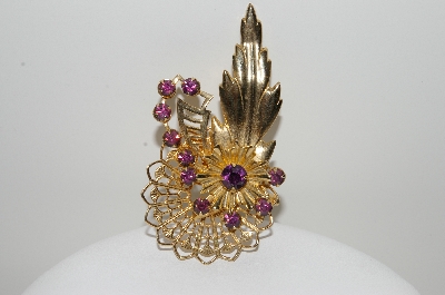 +MBA #99-437  "Vintage Goldtone Purple Crystal Rhinestone Pin"