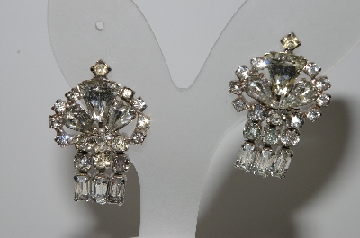 +MBA #99-551  "Vintage Silvertone Clear Crystal Rhinestone Clip On Earrings