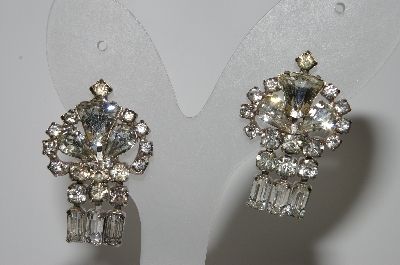 +MBA #99-551  "Vintage Silvertone Clear Crystal Rhinestone Clip On Earrings