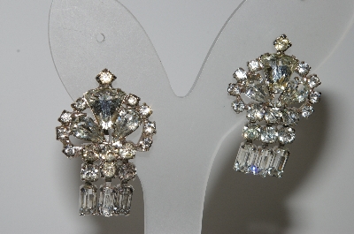 +MBA #99-551  "Vintage Silvertone Clear Crystal Rhinestone Clip On Earrings