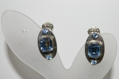 +MBA #99-460  "Vintage Silvertone Blue Crystal Rhinestone Clip On Earrings"