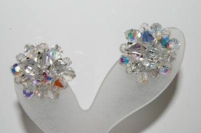+MBA #99-505  "Vintage Silvertone Clear AB Crystal Cluster Earrings"