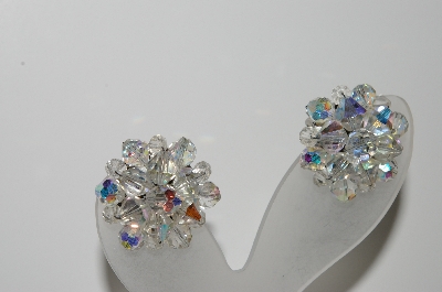 +MBA #99-505  "Vintage Silvertone Clear AB Crystal Cluster Earrings"