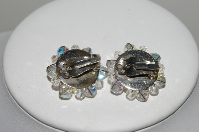 +MBA #99-505  "Vintage Silvertone Clear AB Crystal Cluster Earrings"