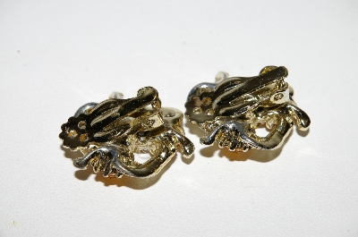 +MBA #99-218  "Vintage Goldtone Golden & Clear Rhinestone Clip On Earrings"