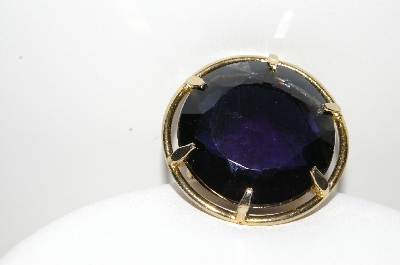 +MBA #99-589  "Vintage Goldtone Large Round Blue Glass Pin"