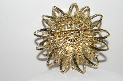 +MBA #99-572  "Vintage Goldtone Large Faux Pearl & Clear Rhinestone Brooch"