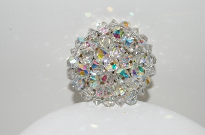 +MBA #99-520  "Vintage Silvertone Clear AB Crystal Round Pin"