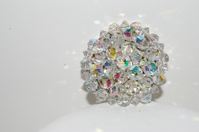 +MBA #99-520  "Vintage Silvertone Clear AB Crystal Round Pin"