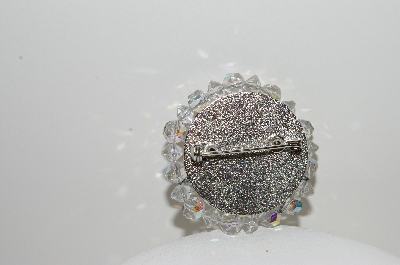 +MBA #99-520  "Vintage Silvertone Clear AB Crystal Round Pin"