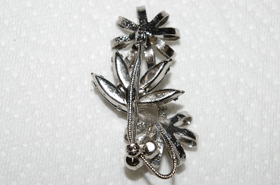 +MBA #99-655  "Vintage Silvertone Black & AB Crystal Rhinestone Flower Pin"