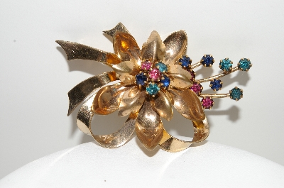 +MBA #99-604  "CrC 12K Gold Filled Multi Colored Crystal Rhinestone Flower Pin"