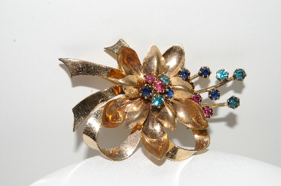 +MBA #99-604  "CrC 12K Gold Filled Multi Colored Crystal Rhinestone Flower Pin"
