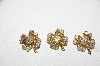 +MBA #99-674  "Vintage Goldtone  Set Of 3 AB Crystal Clover Pins"