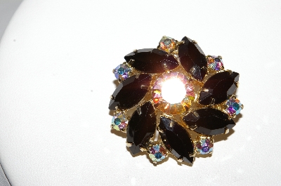 +MBA #99-336  "Vintage Goldtone Black & AB Crystal Rhinestone Pin"