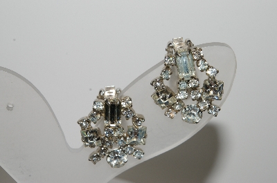 +MBA #99-642  "Vintage Silvertone Fancy Clear Crystal Rhinestone Clip On Earrings"