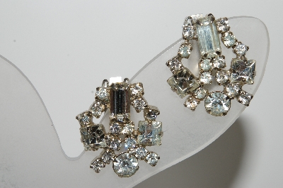 +MBA #99-642  "Vintage Silvertone Fancy Clear Crystal Rhinestone Clip On Earrings"