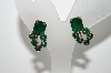 +MBA #99-086  "Vintage Goldtone Green Rhinestone Screw Back Earrings"