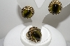 +MBA #99-660  "Whiting & Davis Goldtone Green Glass Clip On Earrings & Ring"