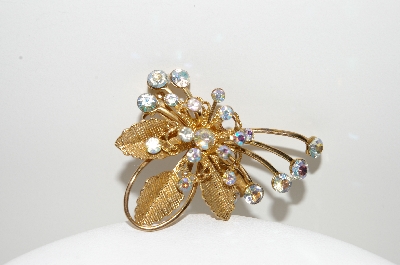 +MBA #99-500  "Vintage Goldtone AB Crystal Rhinestone Pin"