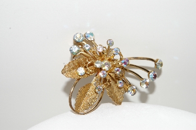 +MBA #99-500  "Vintage Goldtone AB Crystal Rhinestone Pin"