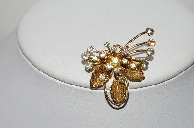 +MBA #99-500  "Vintage Goldtone AB Crystal Rhinestone Pin"