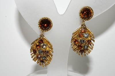 +MBA #99-223  "Vintage Goldtone Multi Colored Crystal Rhinestone Clip On Earrings"