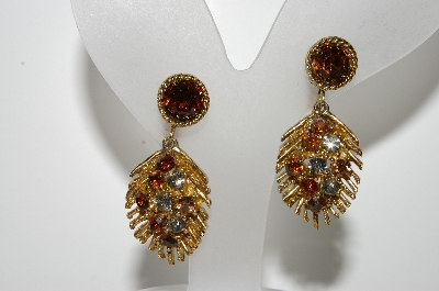+MBA #99-223  "Vintage Goldtone Multi Colored Crystal Rhinestone Clip On Earrings"