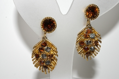 +MBA #99-223  "Vintage Goldtone Multi Colored Crystal Rhinestone Clip On Earrings"