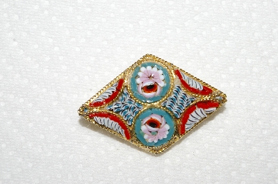 +MBA #99-600  "Vintage Made In Italy Goldtone Glass Mosiac Pin"