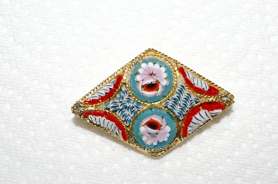 +MBA #99-600  "Vintage Made In Italy Goldtone Glass Mosiac Pin"