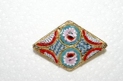 +MBA #99-600  "Vintage Made In Italy Goldtone Glass Mosiac Pin"