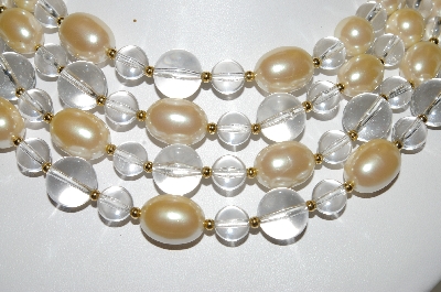 +MBA #99-567  ""Vintage Goldtone Faux Pearl & Clear Acrylic Bead 4 Row Necklace"