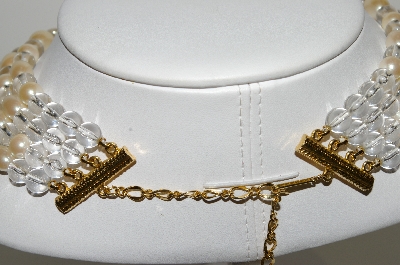 +MBA #99-567  ""Vintage Goldtone Faux Pearl & Clear Acrylic Bead 4 Row Necklace"