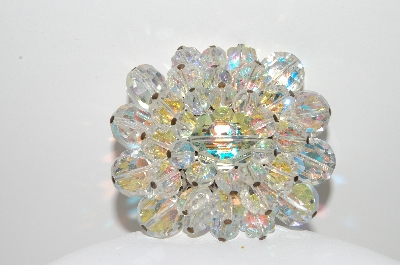 +MBA #99-516  "Vintage Silvertone AB Crystal Cluster Pin"