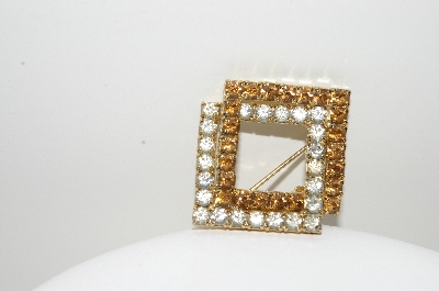 +MBA #99-479  "Vintage Goldtone Double Square Rhinestone Pin"