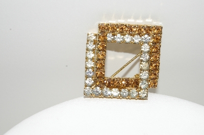 +MBA #99-479  "Vintage Goldtone Double Square Rhinestone Pin"