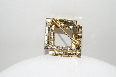 +MBA #99-479  "Vintage Goldtone Double Square Rhinestone Pin"