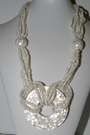 +MBA #99-566  "Vintage Stunning Mother Of Pearl Inlay & Bead Necklace"