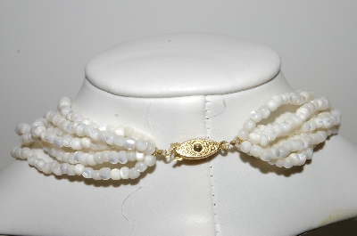 +MBA #99-566  "Vintage Stunning Mother Of Pearl Inlay & Bead Necklace"