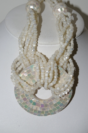 +MBA #99-566  "Vintage Stunning Mother Of Pearl Inlay & Bead Necklace"