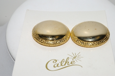 +MBA #99-512  "Cathe Goldtone Large Button Style Clip On Earrings"