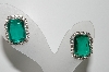 +MBA #99-547 " Vintage Silvertone Green Emerald Cut Pierced Earrings"