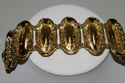 +MBA #99-042  "Vintage Goldtone Large Yellow Thermoset Bracelet"