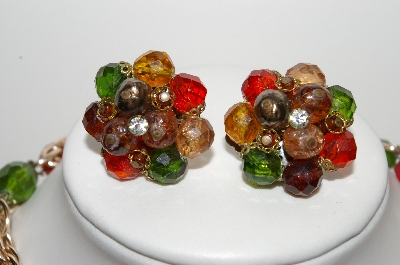 +MBA #99-037  "Vintage Made In West Germany Multi Colored Acrylic Beads & Rhinestone Necklace & Earring Set"