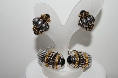 +MBA #99-142  "Vintage Two Tone Bangle Bracelet & Matching Clip On Earrings"