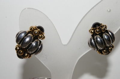 +MBA #99-142  "Vintage Two Tone Bangle Bracelet & Matching Clip On Earrings"